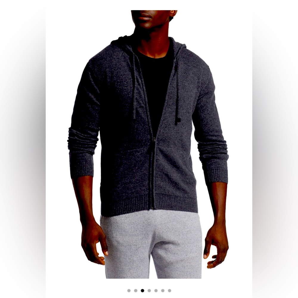Saks Fifth Avenue Men’s 100% Cashmere Zip Hoodie in Gunmetal Grey, Size …